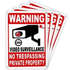 4-pack Private Property No Trespassing Signs,10x7 Inch 24 Hour Video Surveillanc