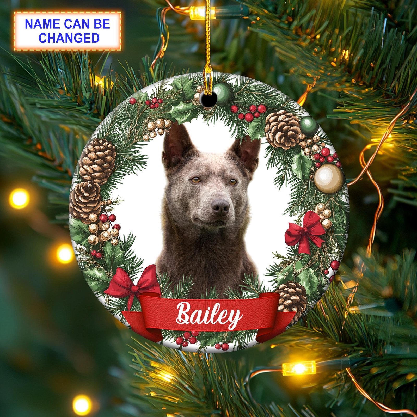 Custom Name Fawn Kelpie Dog Christmas Ornament  Christmas Tree Hanging Decor Fla