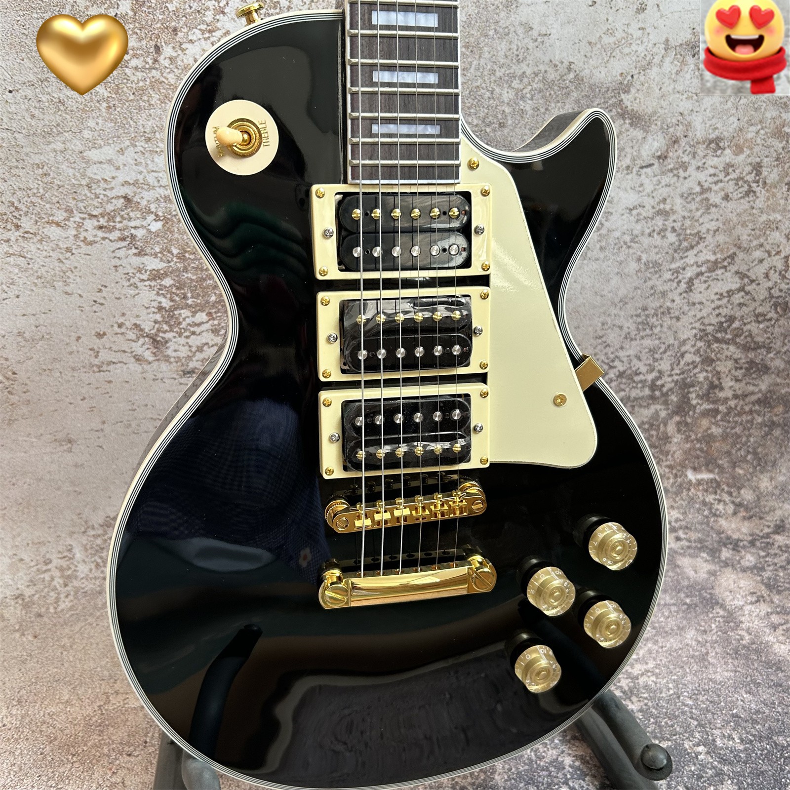 USA Shipment Black Frampton Phoenix Electric Guitar HHH Pickups Gold Parts