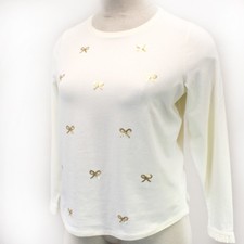 Talbots Plus Ivory Bows Long Sleeve Sweatshirt Tee Shirt Top Casual 1X