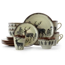 Dinnerware Set Majestic Elk 16-Piece Seasonal Taupe Stoneware (Service for 4)