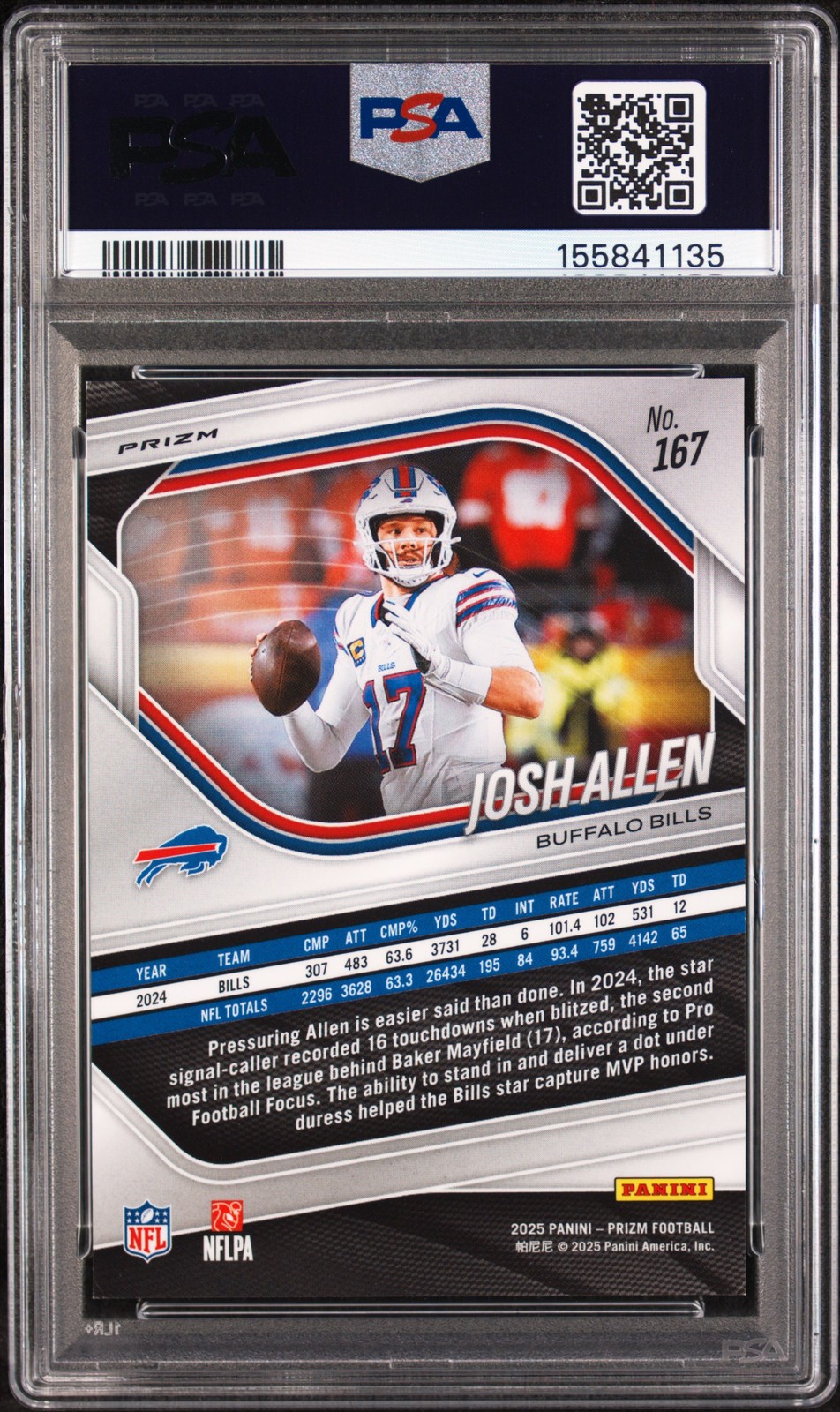 2025 PANINI PRIZM RED FLASH #167 JOSH ALLEN PSA 7 view 2