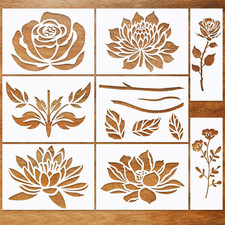 8 Pcs Flower Stencils for Painting,Large Rose Chrysanthemum Lotus Drawing Stenci