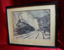 Vintage Framed Railroad Print Howard Fogg Pittsburgh & Lake Erie Christmas Mail
