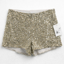 Forever 21 Gold Sequin Dance Shorts sz L Stretch NWT Dance Club Party Hot Pants