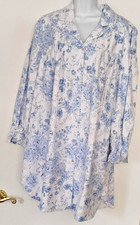 Eileen West White/Blue Long Sleeve Cotton Flannel Button-Up Nightgown Robe XL