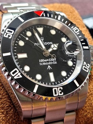New Poseidon Luxury Black Divers  Watch Seiko TMI NH35 Automatic Movement 10ATM 
