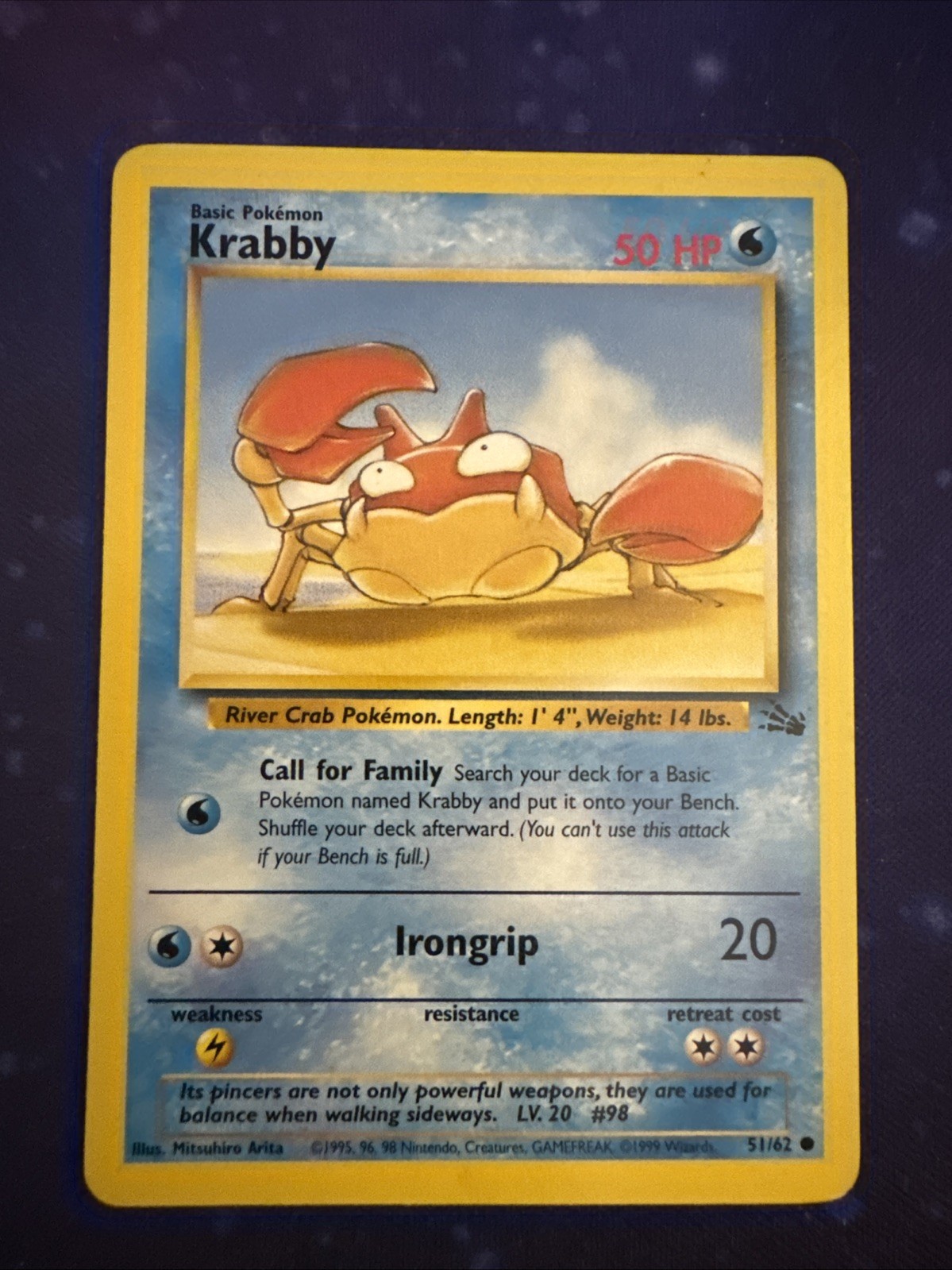Krabby 51/62 Fossil Unlimited Common Pokemon Card - WOTC