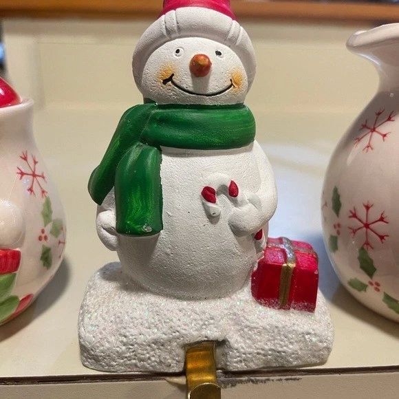 Juego de azúcar y crema de cerámica muñeco de nieve de 3 ~ piezas con soporte para medias a juego 4 "x 5" Foto 3 de 4