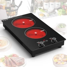 Electric Cooktop,110V 2400W Electric Stove Top with Knob Control, 11 Power Le...