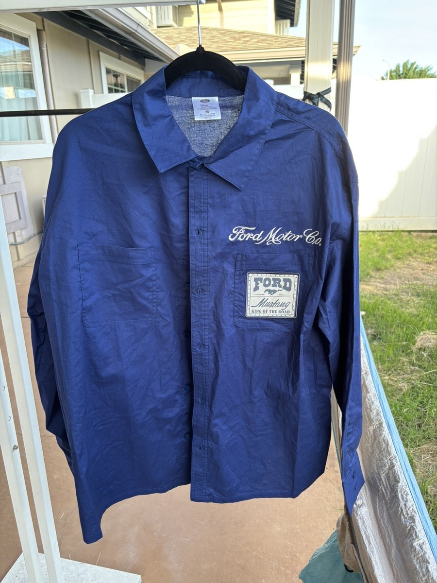 Ford Motor Co Official Mustang King Of The Road  Men Blue Shop Shirt Medium