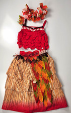 Disney Store Moana Girls Costume 3 piece Outfit Top Skirt Headpiece Size 5/6
