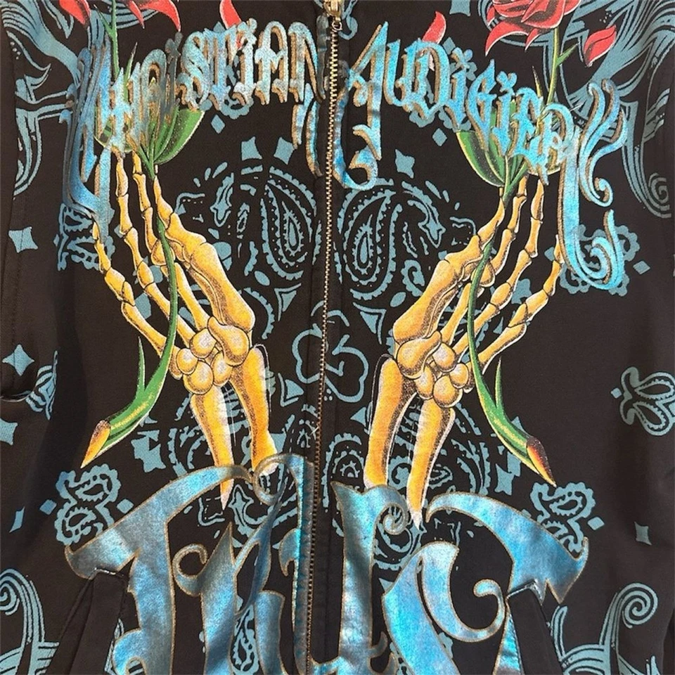 Christian Audigier Para Hombre 3XL Sudadera con Capucha Negra Algodón Forrada con Cremallera Foto 3 de 4