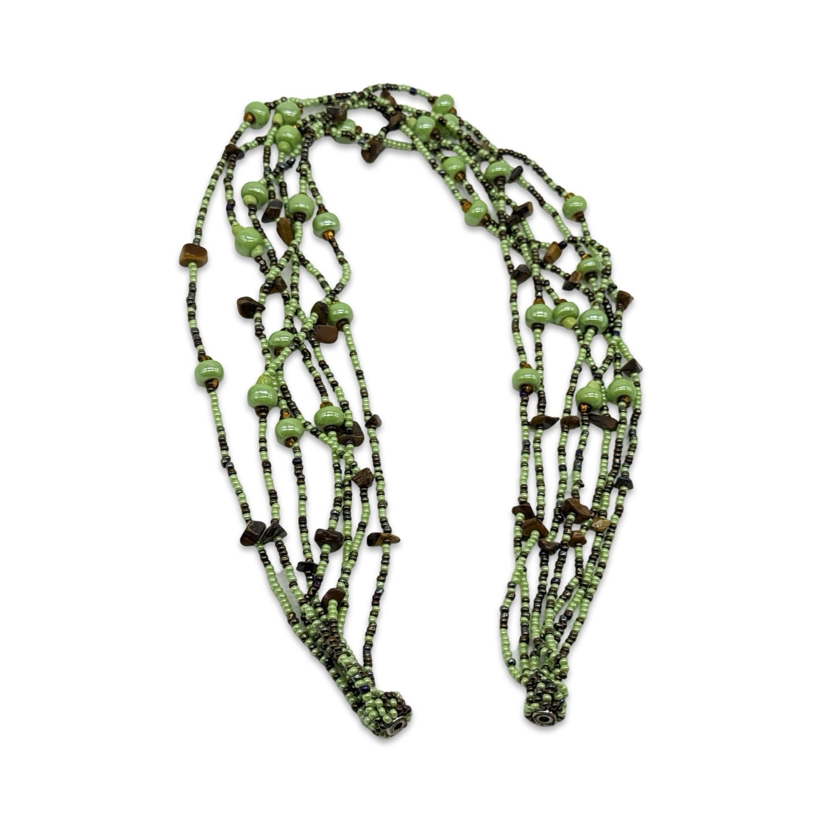 Boho Style Beaded Multi Stranded Bright Green Gla… - image 8