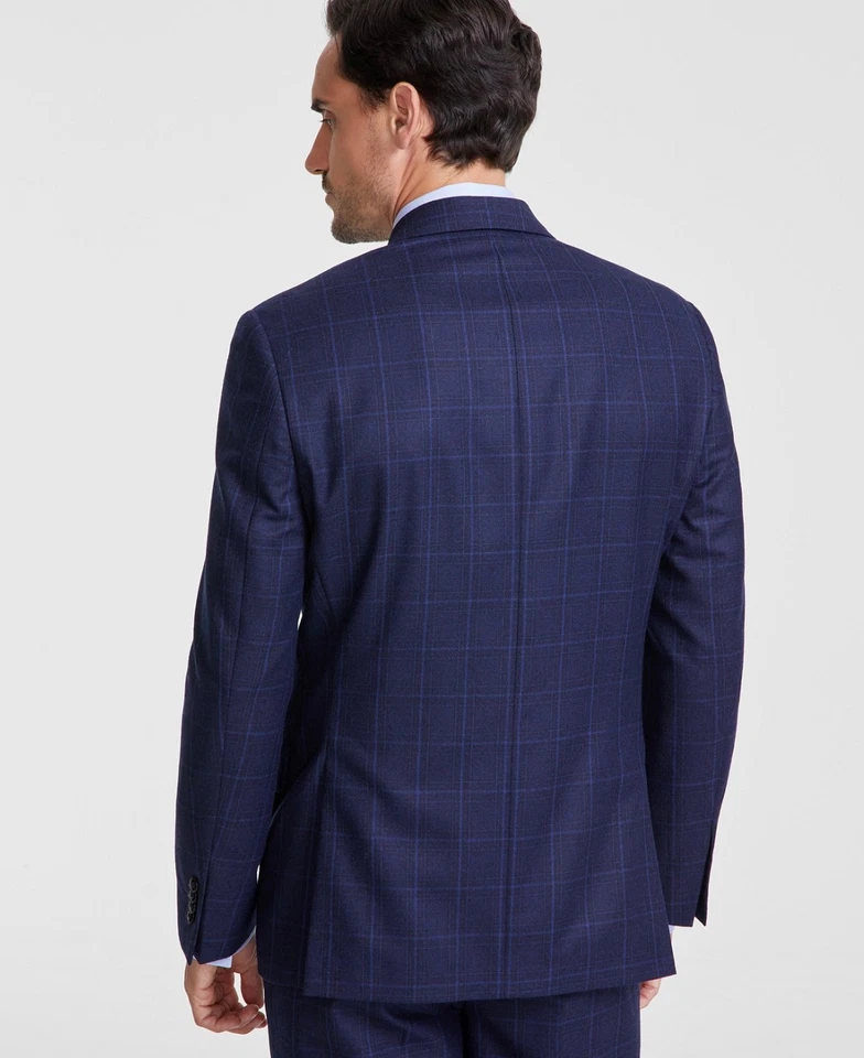 $450 BRAND NEW MICHAEL KORS Mens 50L Blue Check Wool 2 Piece Suit W/ Pants 44x30 - Image 4 of 4