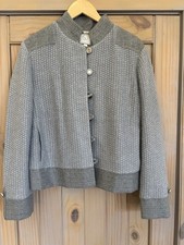 St John Couture Wool Blend Gray Blazer Jacket Abalone Silver Buttons 12