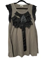 LANVIN EN BLEU GREY MINI DRESS WITH BLACK LACE USED FITS SIZE S/M VINTAGE