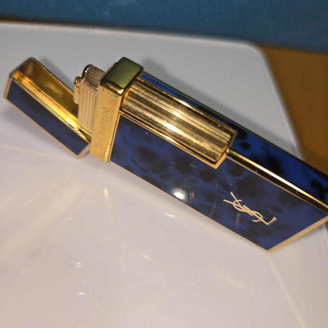YSL Yves Saint Laurent Antique Blue Pattern Lighter Used 1990s Collectible thumbnail 19