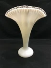 Rare Large Tall Fenton Vase White Milk Glass Silver Crest HTF Ruffled Edge