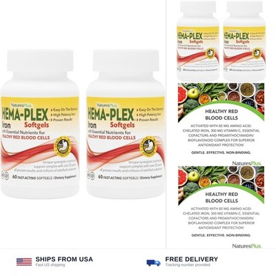 NaturesPlus Hema-Plex Iron - 60 Fast-Acting Softgels - 2 Pack - 85 mg Iron + ...