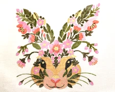 Needlepoint Canvas Hand Painted 18 mesh Rabbit Flowers Illusion Art Was $160