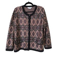 Exclusively Misook Womens XL Knit Cardigan Sweater Jacket Geometric