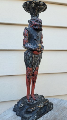 Oni Devil Statue Carved Wood Sculpture Old Polychrome - Picture 4 of 18