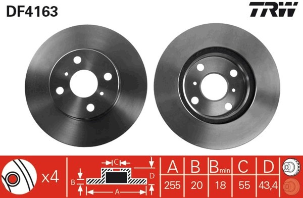 2X Bremsscheibe Trw DF4163 FüR Verso MR2 Yaris Toyota Van 3 SCP10_ SCP10R NCP10-image