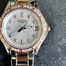 New Ladies Rotary Rose plated & steel stone set date Quartz Watch LB00096/41 