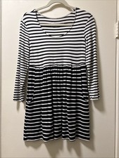 Soma Long Sleeve Striped Pullover Dress Casual Black White Womens Medium