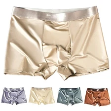Men Satinlike Ice Silk Smooth Boxer Trunks with U Pouch Breathable Comfort