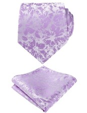 Mens 3.15inches Color Dyed Tie and Colorful Handkerchief Set for Wedding Lilac