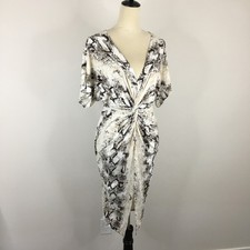 FASHION NOVA Womens sz Small Cream Black Multi-Color Boa Python Print Knot Dress