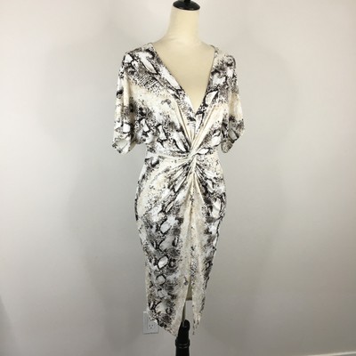 FASHION NOVA Womens sz Small Cream Black Multi-Color Boa Python Print Knot Dress