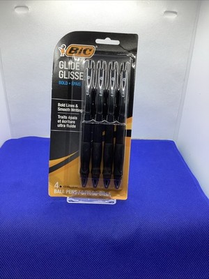 BIC Glide Bold Black Ballpoint Pens, Bold Point (1.6mm), 4-Count Pack, Retractab