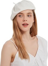 Cotton French Beret Hat Summer Knitted Soft Thin Beret Hat 7 1/4-7 1/2 White