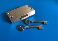 Vintage Antique Brass Half Mortise Cabinet Lock + 2 Keys 64mm X 38mm X 13mm.