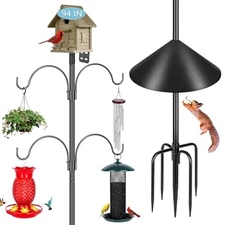  Smart Bird Feeder Pole Squirrel Proof 94 Inch with 4 Shepherds Hooks Hanging 