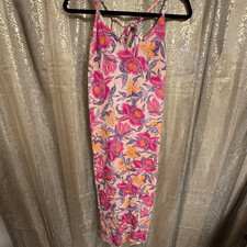 Old Navy Peach Pink Tie-Back Tropical Resort Maxi Slip Dress Medium