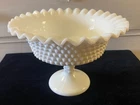 Vintage Fenton Glass Compote Pedestal Bowl Footed Dish Hobnail White Milk Glass