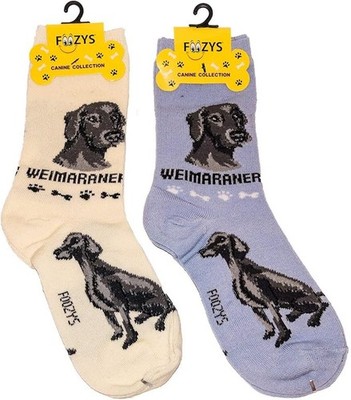 2 Pairs Foozy's Weimaraner Dog Socks Novelty Woven Graphic Cream White Sky Blue