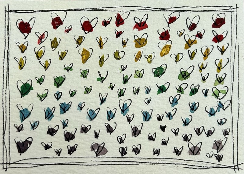 ACEO Original Art Rainbow Hearts Watercolor Painting Hand Painted Art Card