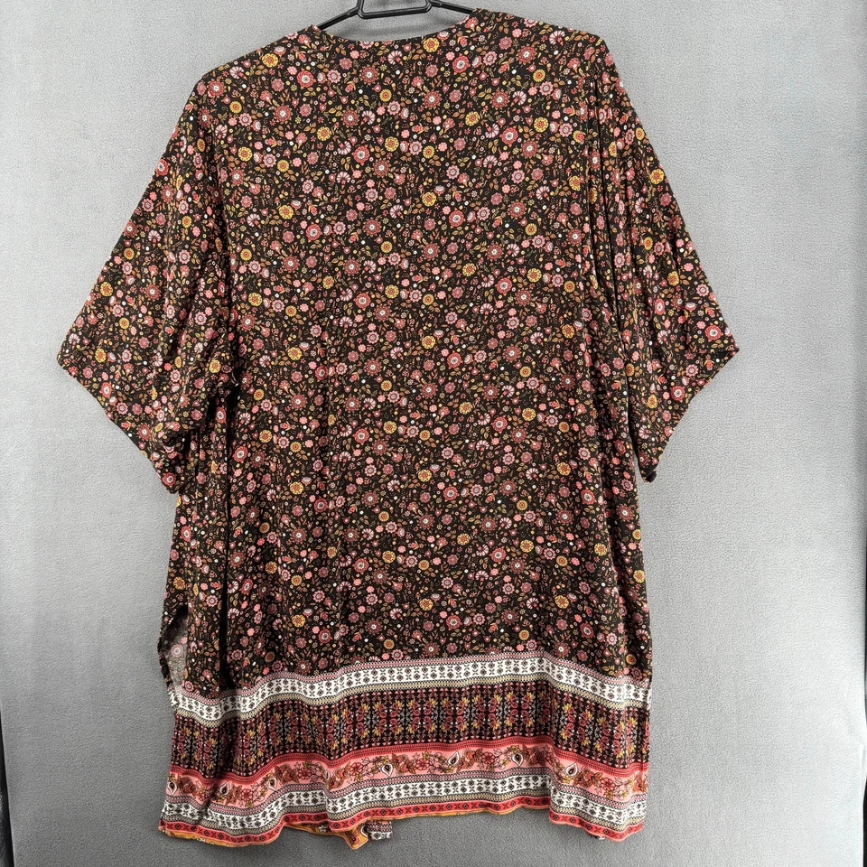 Avenue Viscosa Longline Frente Abierto Kimono Envoltura Floral Boho Mujer 30/32 Negro Foto 2 de 4