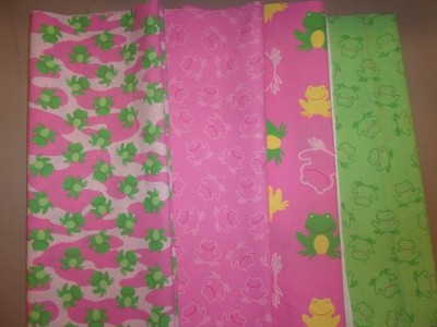 VINTAGE PINK  AND GREEN FROGS COTTON FABRICS  (4 DIFFERENT PRINTS)