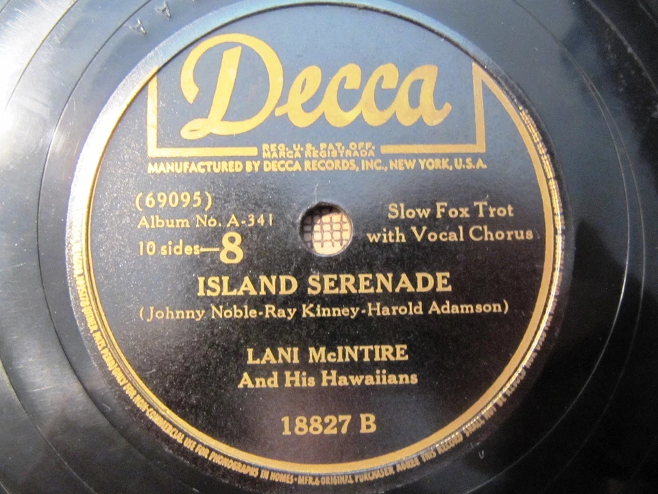 Lani McIntire Hawaiians Island Serenade / Wonder where my Hula Girl DECCA DA 341 - Image 3 of 3