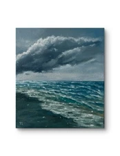 Original OIL Painting STORMY SEA, STORM OCEAN Artwork, STORMY SKY Painting 7*8 ”