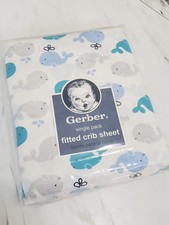 NEW Gerber Signed Fitted Crib Sheet WHALES nautical beach whale fish fisherman