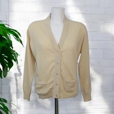 Vintage Chas. N. Whillans 100 Cashmere Yellow Cardigan Made in Scotland M - L