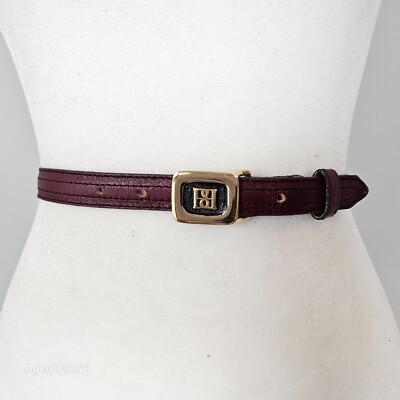 Vintage BORELLI Sz 29/30 Oxblood Leather Belt Gold Interlocking B Logo Buckle