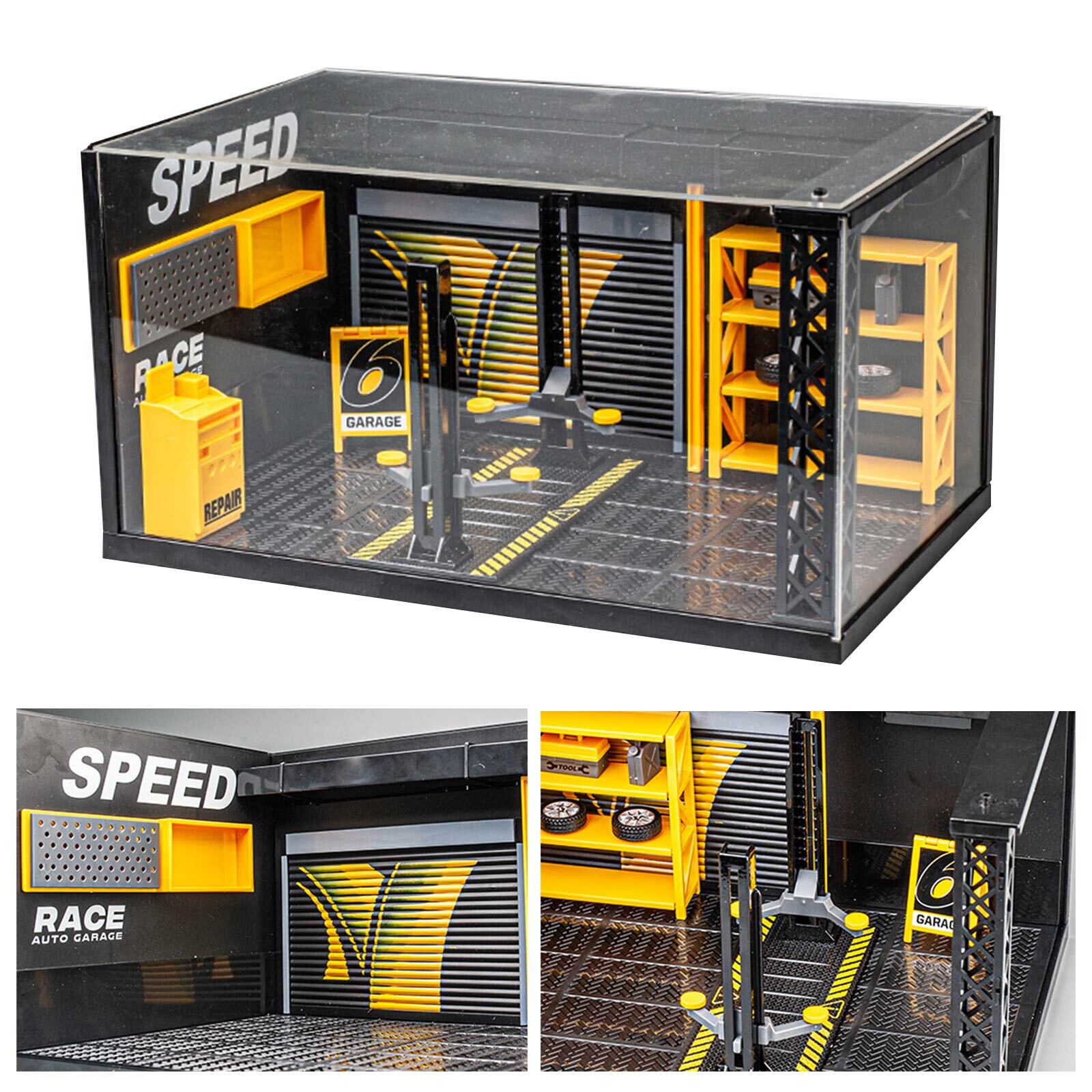 Alloy Assemble Diorama 1/24 LED Lighting Model Car Repair Workshop Scene ModelMf